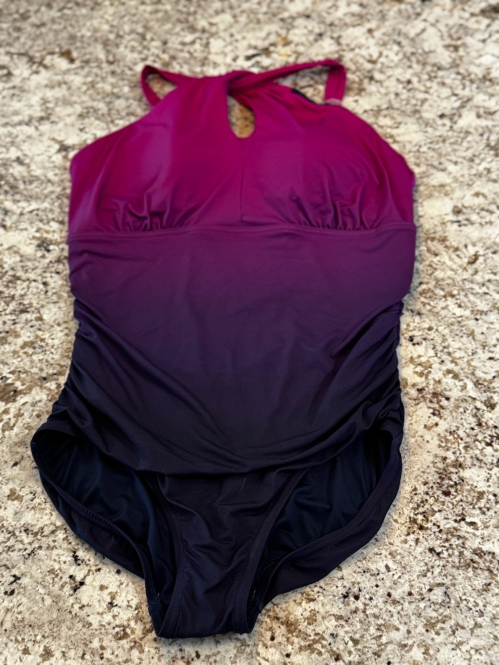 Lands' End Ombre Magenta to Black One-Piece Swimsuit